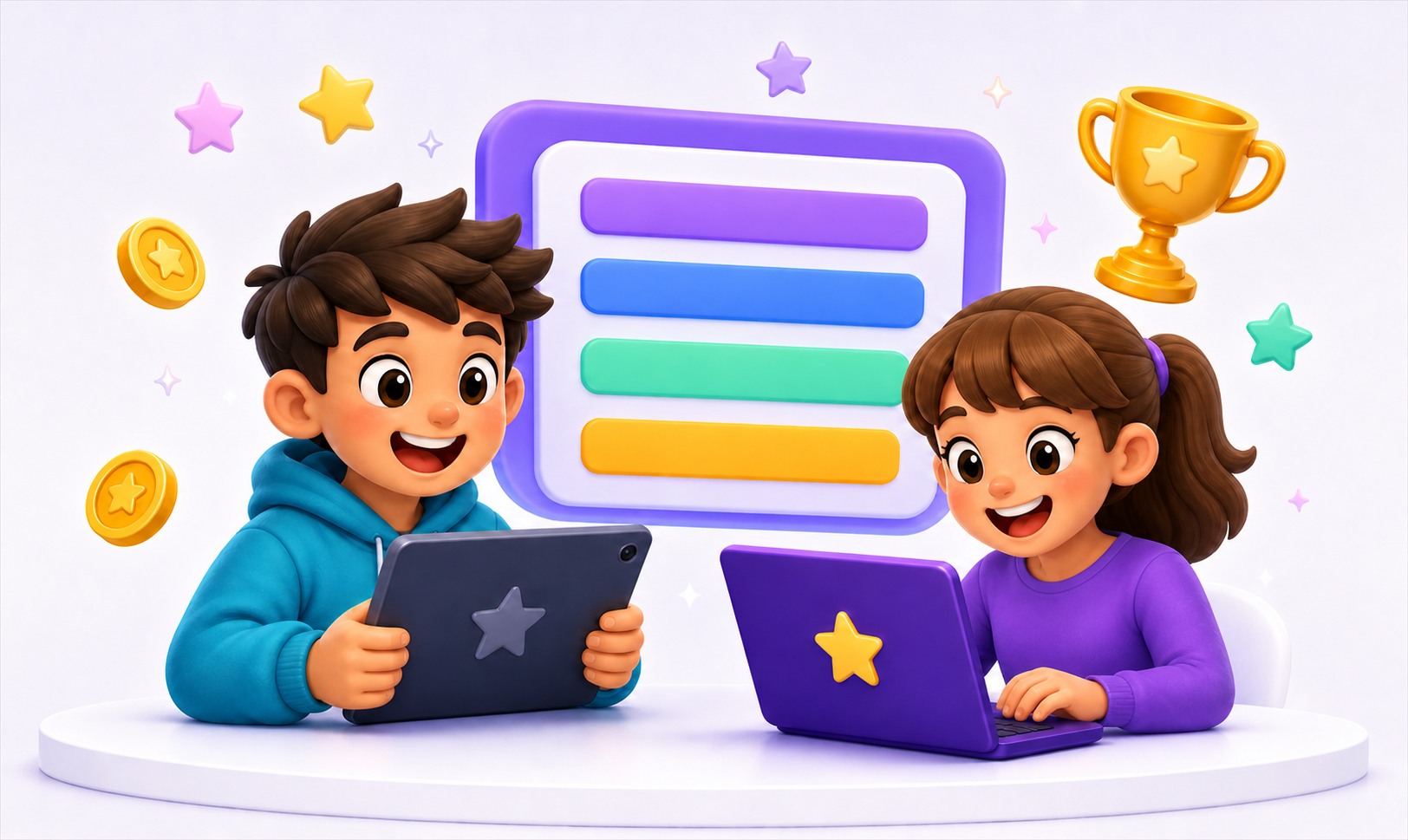 Two pupils enjoying a SATs Arcade learning activity together